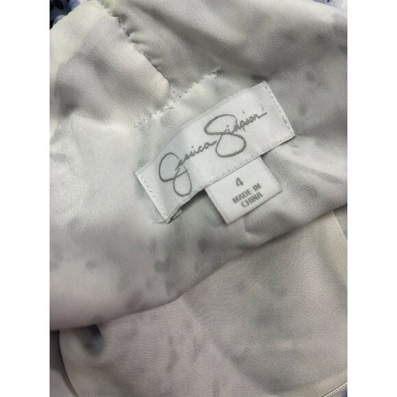 Jessica Simpson Size 4 Dress Blue White Pleated Lined Size Zip Faux Wrap Style - Picture 10 of 11